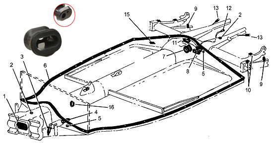 Chassis (8) rubber doorvoer Gas- koppelingskabel 2.57-11.70