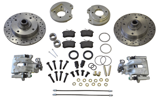 disc brake kit, perforated / louvered, 4-holes/130mm, swing axle