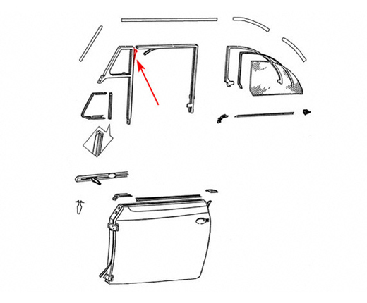 Doorwindow felt channel Cabrio 52-64