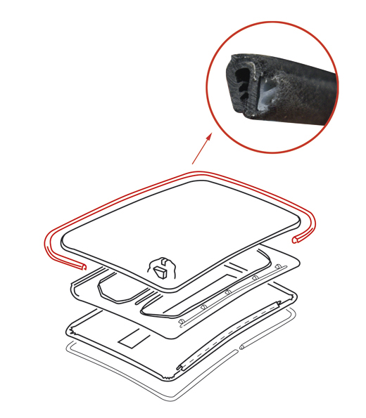 Dichting voor schuifdak 1303, stuk van 2,7M