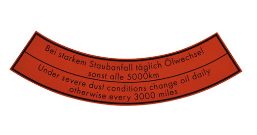 Sticker "oil change" voor luchtfilter, -7.67