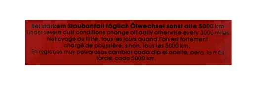 Sticker "oil change" voor luchtfilter, 8.67-7.71