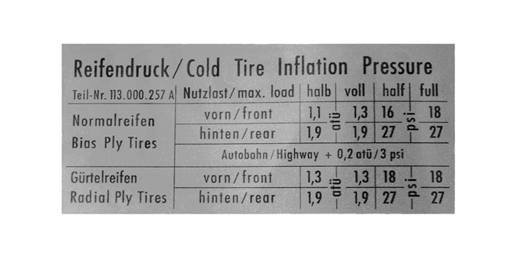 Sticker "Tire pressure"