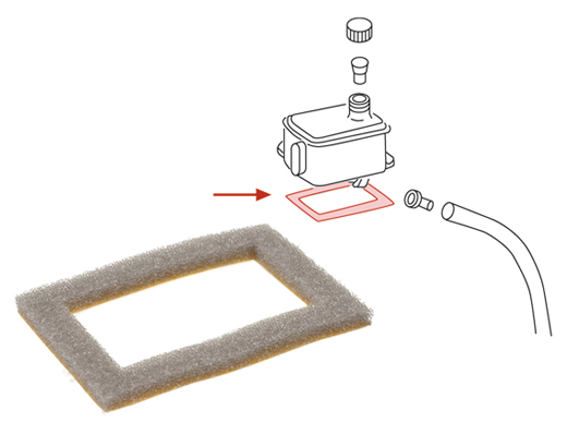 Remvloeistofreservoir schuim, boven