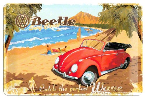 Tin sign, VW convertible, perfect wave, 20x30