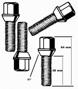 Wielbouten verchroomd, M14 X 1.5 key 17 thread 38, 57'