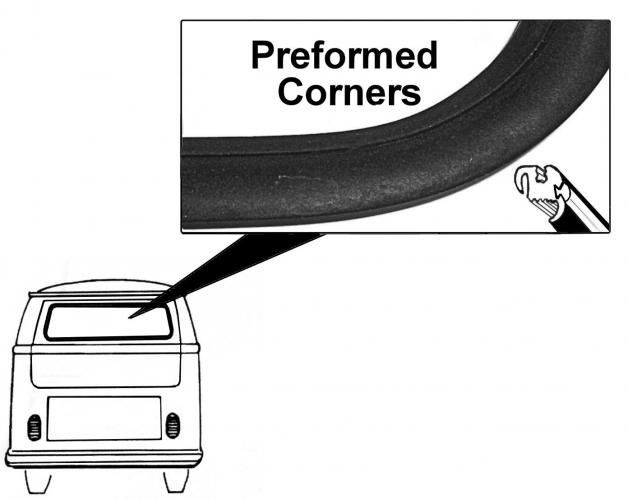 Achterraamrubber, Bus T1, 67-79, met sierlijst gleuf