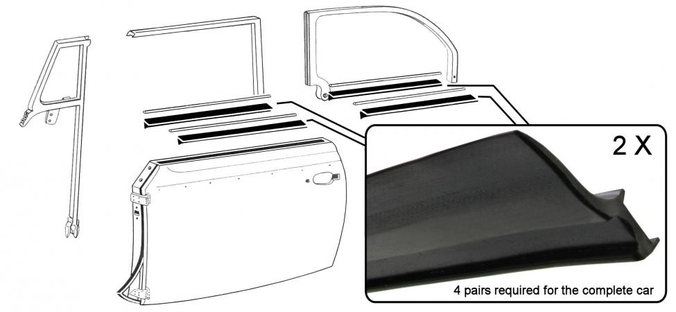 Doorwindow inner/outer scraper Cabrio 54-64